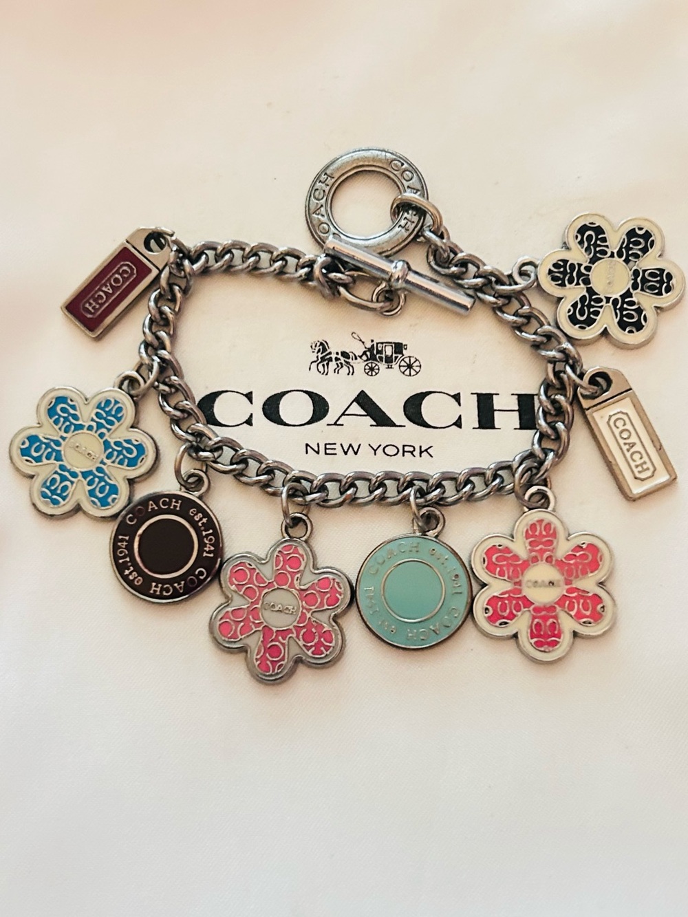 RARE Vintage Coach Y2K Flower Charm Bracelet